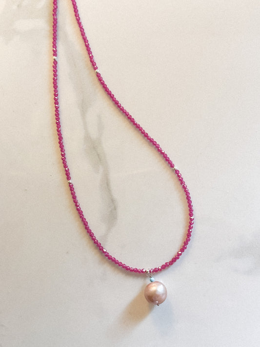 Rubies and Pink Akoya Pearl in Sterling