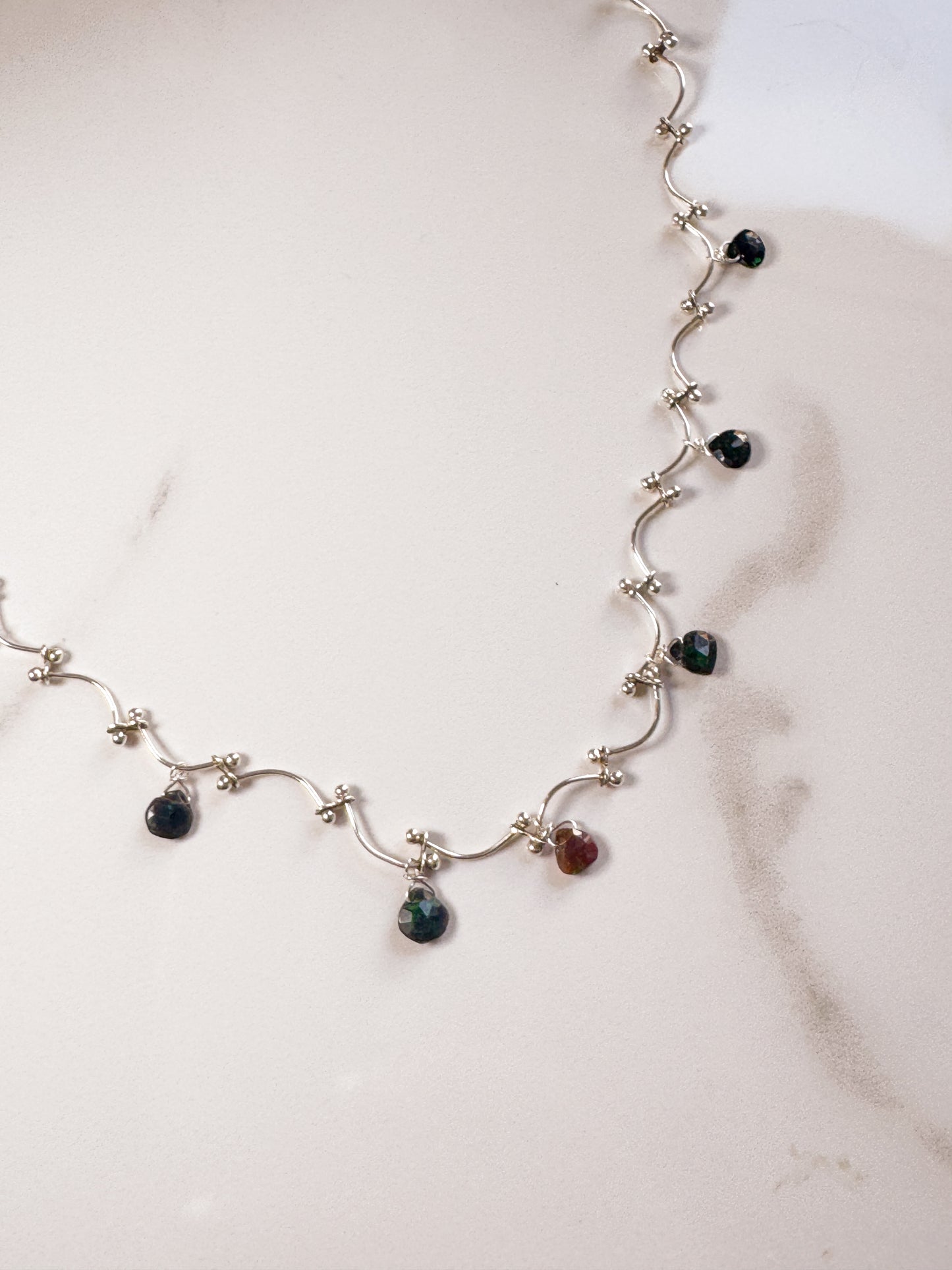 Sterling scalloped necklace with Australian Black Opal accents