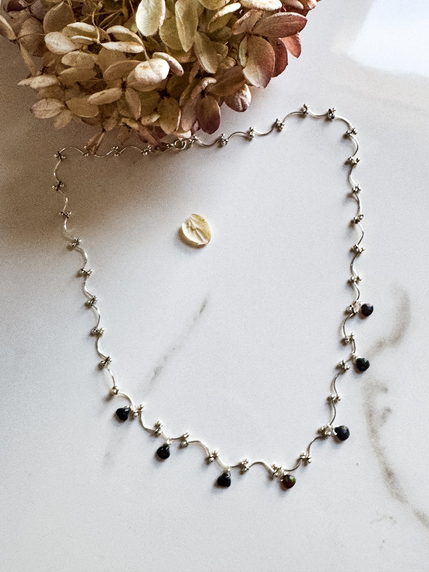 Sterling scalloped necklace with Australian Black Opal accents