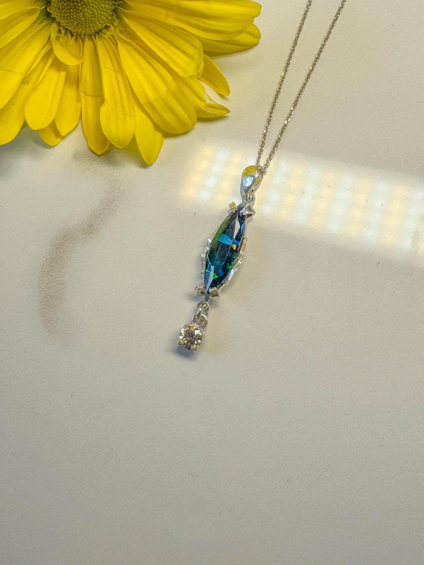 Green flash Opal with Diamond drop pendant