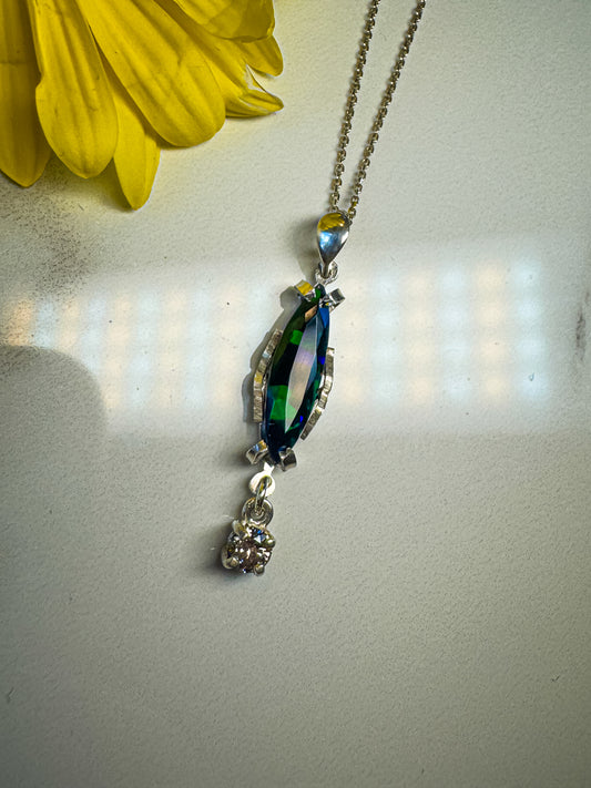 Green flash Opal with Diamond drop pendant