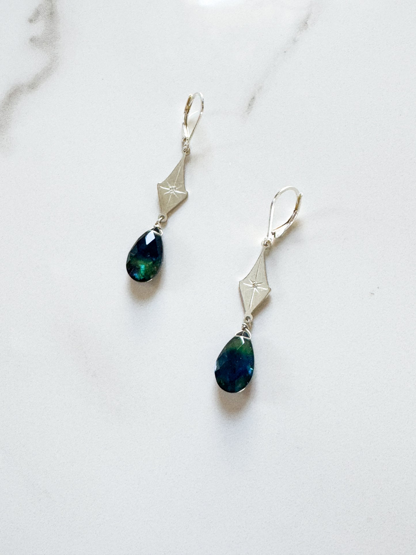 Abalone hand-cut, hand-engraved Sterling earring