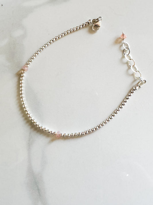 Sterling ball and Pink Opal bracelet
