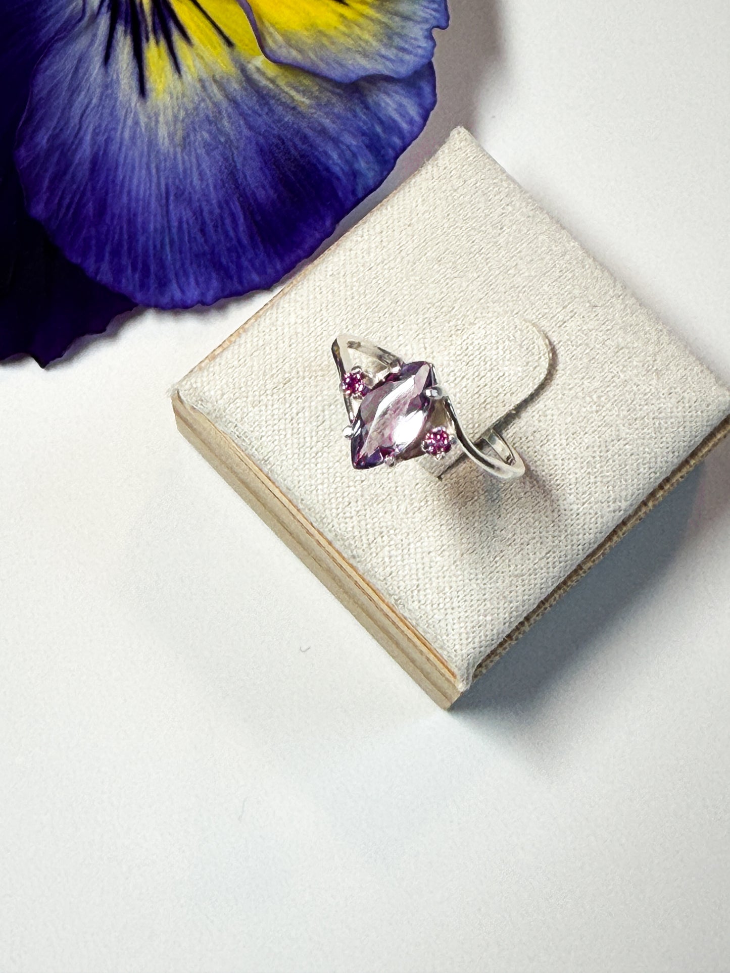 Amethyst and pink lab diamond ring