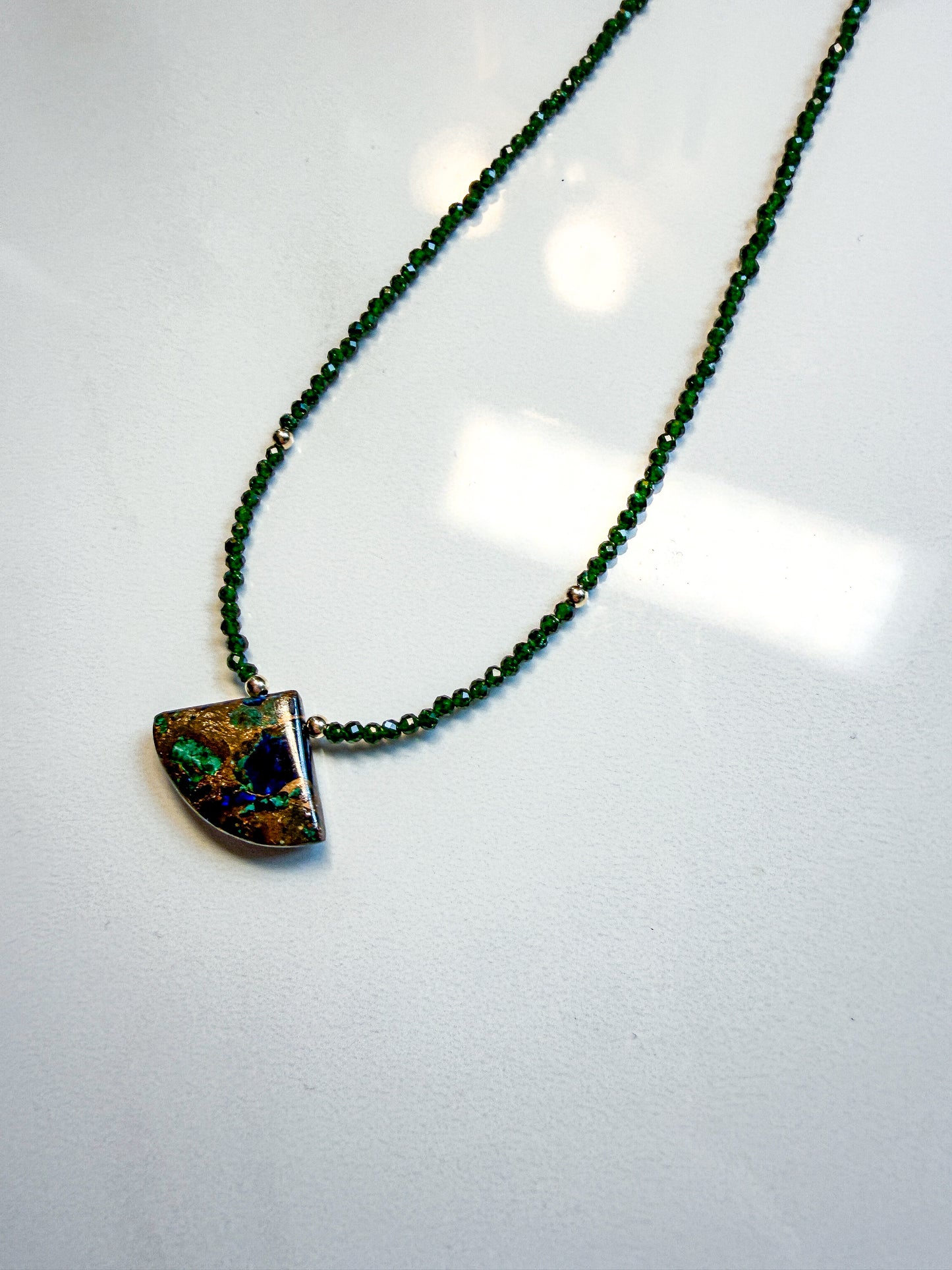 Azurite, Malachite with Copper & Green Goldstone pendant