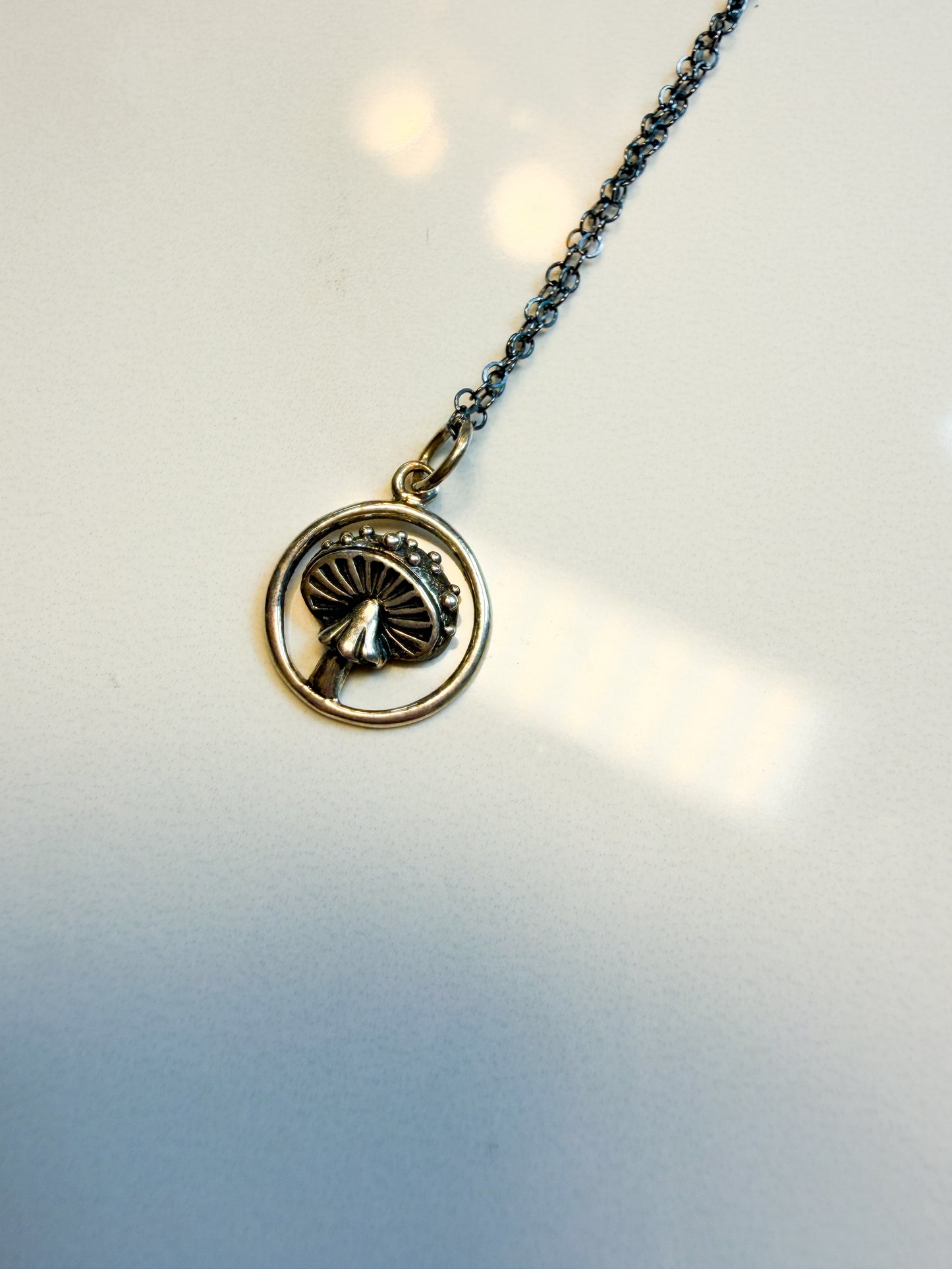 Petite oxidized mushroom pendant