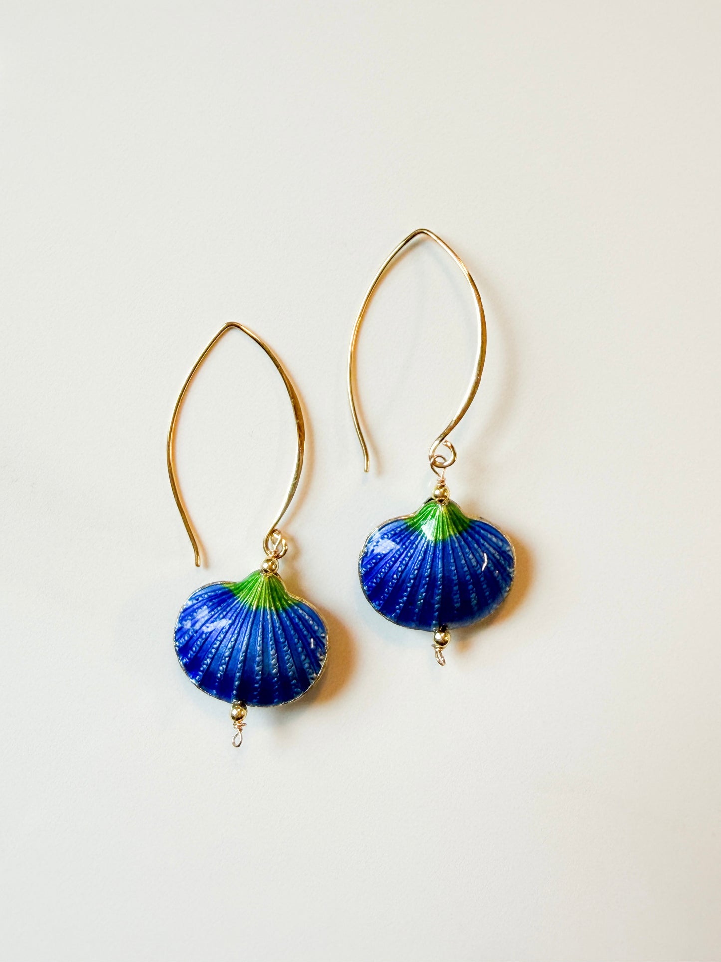 Blue Cloisonné shell earrings in gold fill