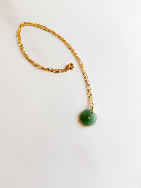 Green Aventurine and natural Zircon in Gold fill