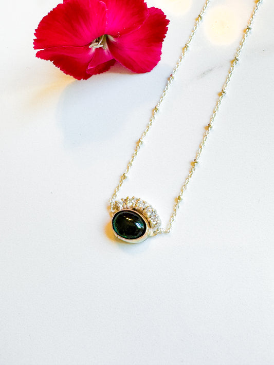 Maine green Tourmaline with Cz accents