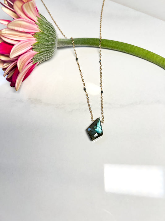 Labradorite with seed Pearl in Gold fill