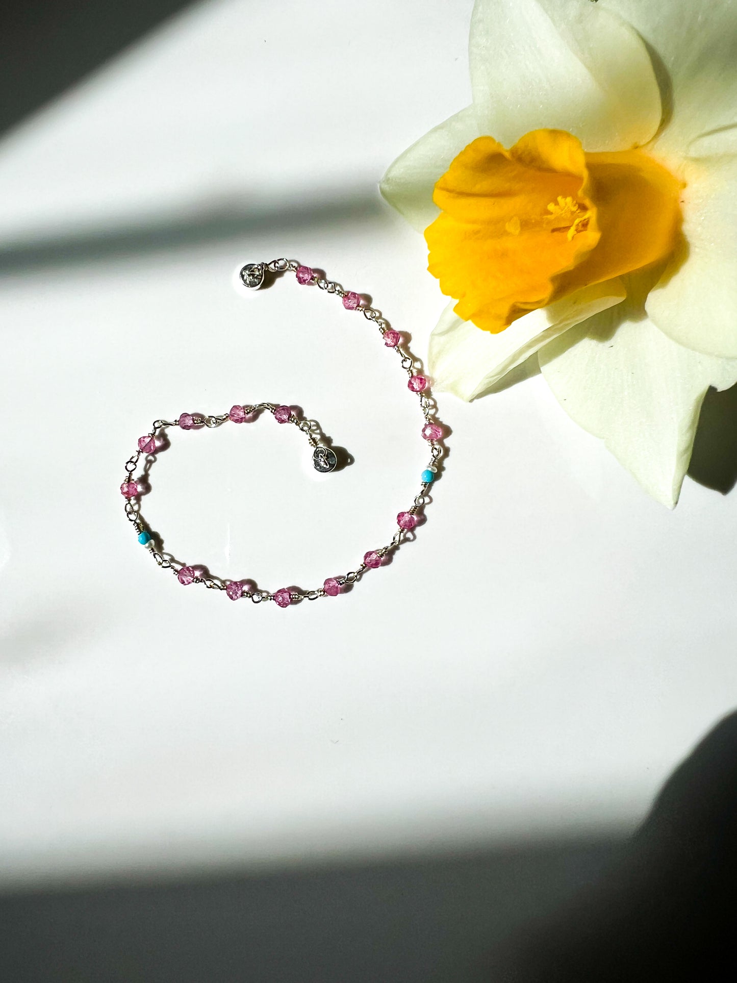 Pink Topaz, Pearl and Sleeping Beauty Turquoise bracelet