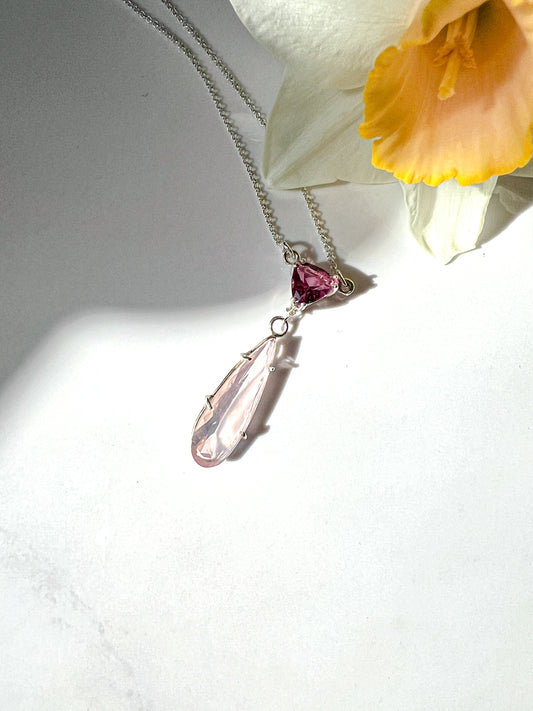 Pretty in pink! Pink Tourmaline & Rose Quartz Sterling pendant