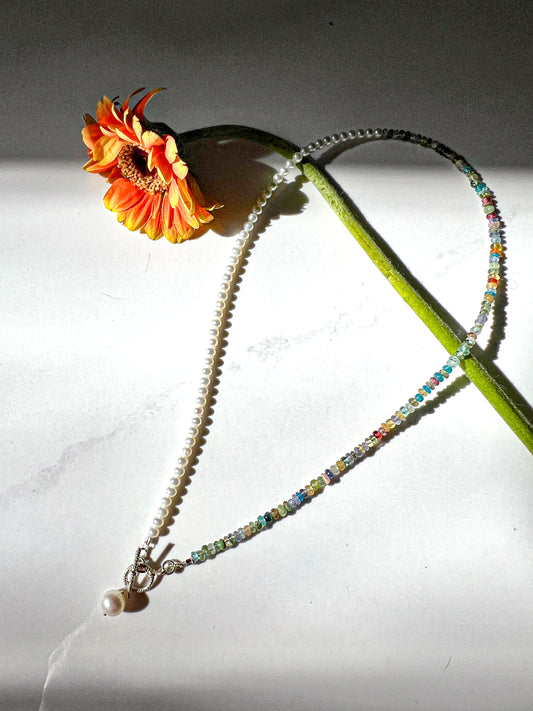 Pearl & multi-gemstone choker