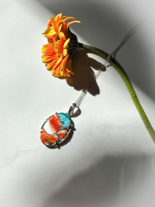 Oyster Copper Turquoise hand cut pendant