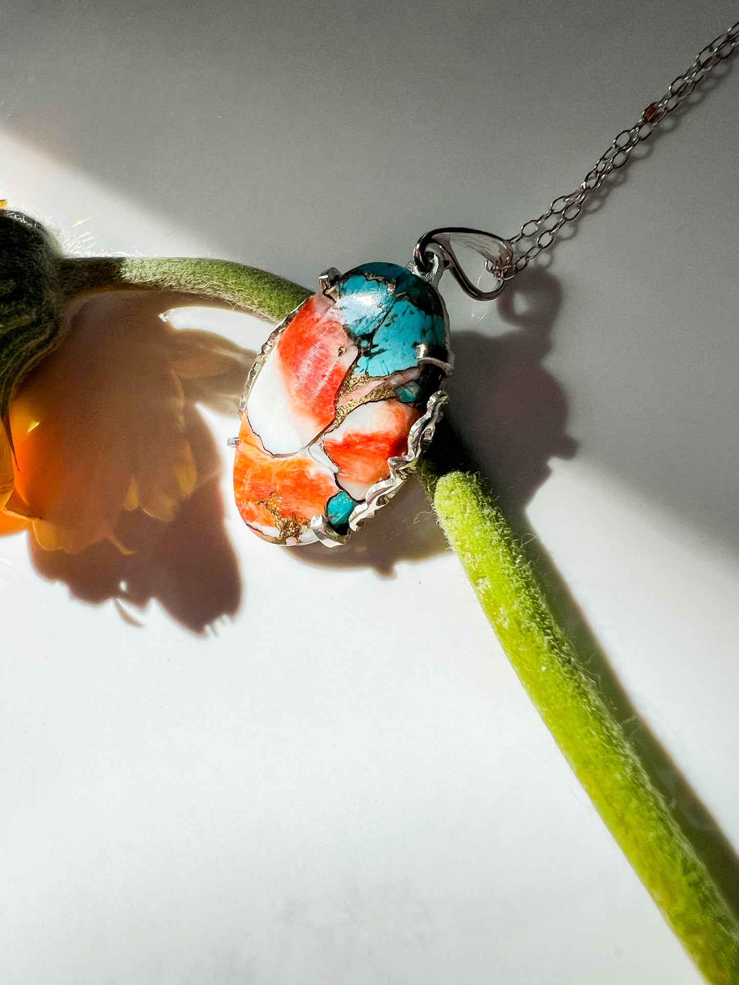 Oyster Copper Turquoise hand cut pendant