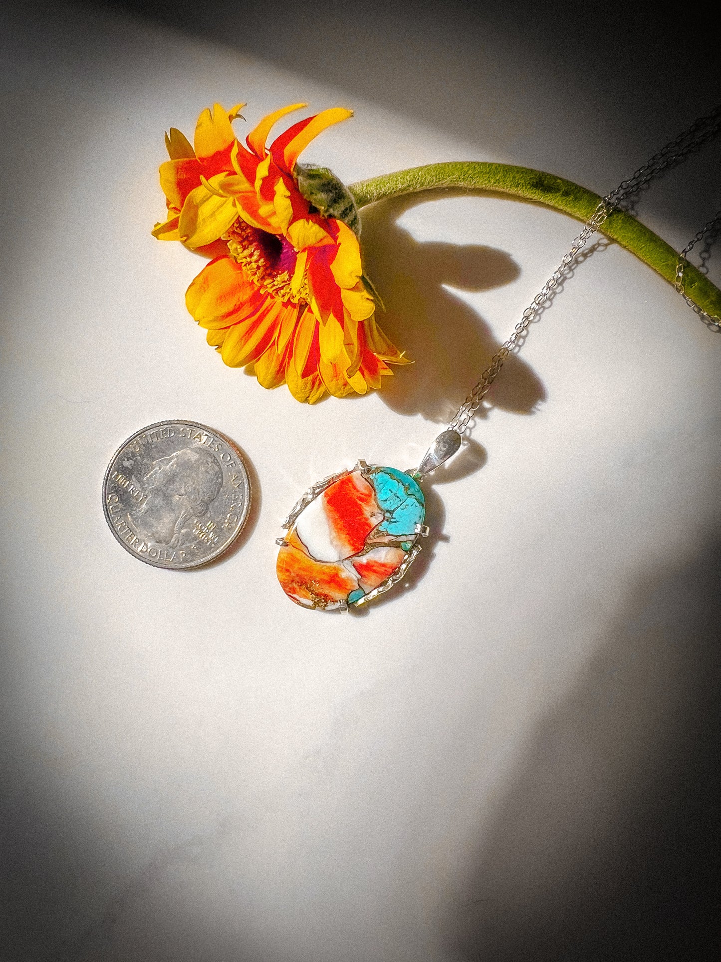 Oyster Copper Turquoise hand cut pendant
