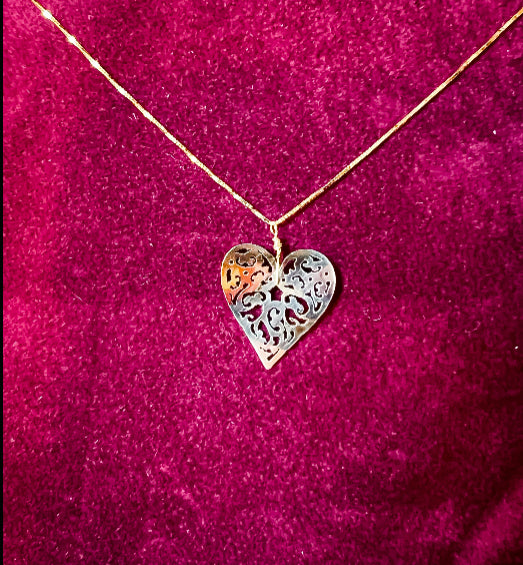 Hand cut 14k Gold Heart Pendant