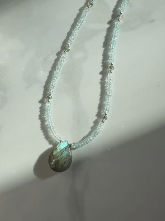 Aqua blue flash Labradorite & Aquamarine necklace