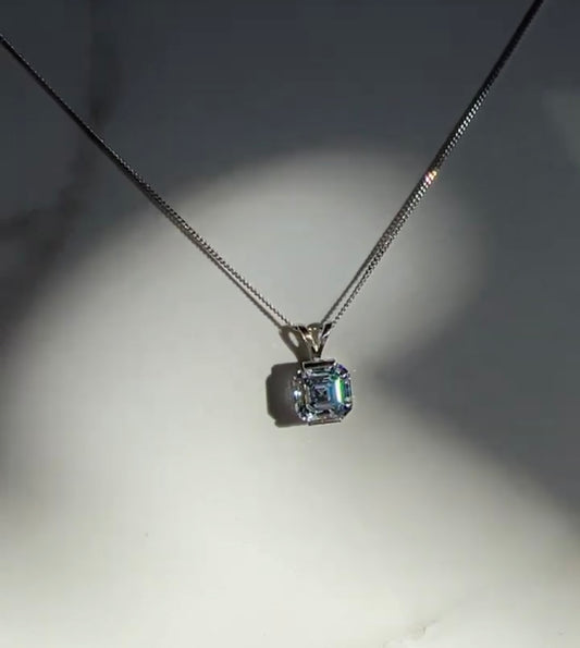 Fun emerald cut Cubic zirconia Sterling pendant