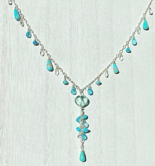 Sea foam green multi-gemstone waterfall necklace