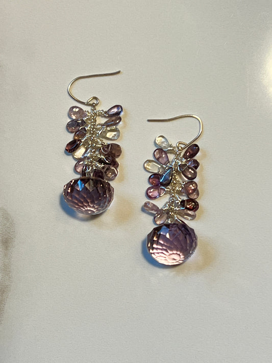 Spinel and fancy Cut Amethyst Sterling earrings