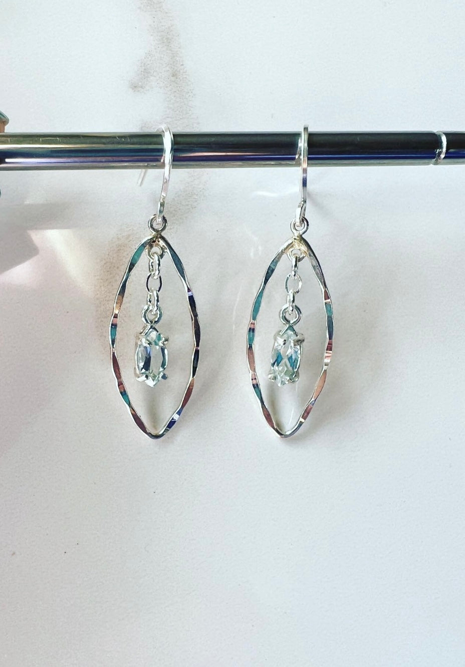 Marquis Aquamarine on Sterling pounded wire earrings