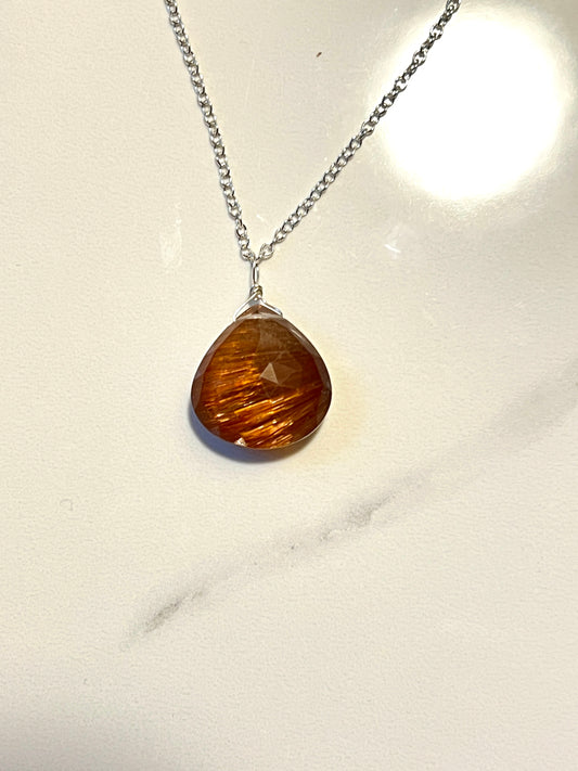 Copper rutile Quartz Sterling pendant