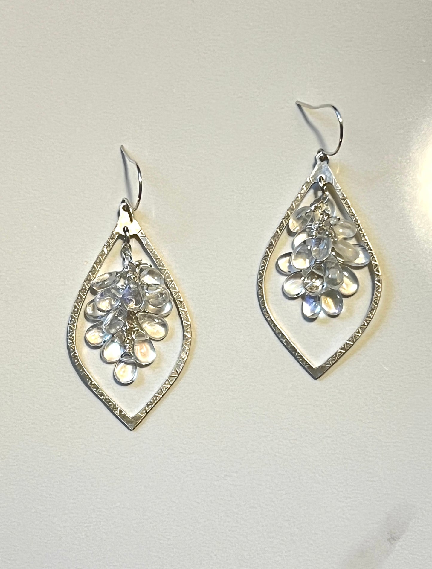 Hand-cut, hand engraved cluster Moonstone Sterling Earrings