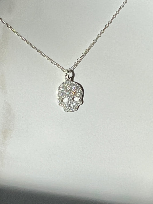 Moissanite Diamond hand-cut Sterling skull pendant