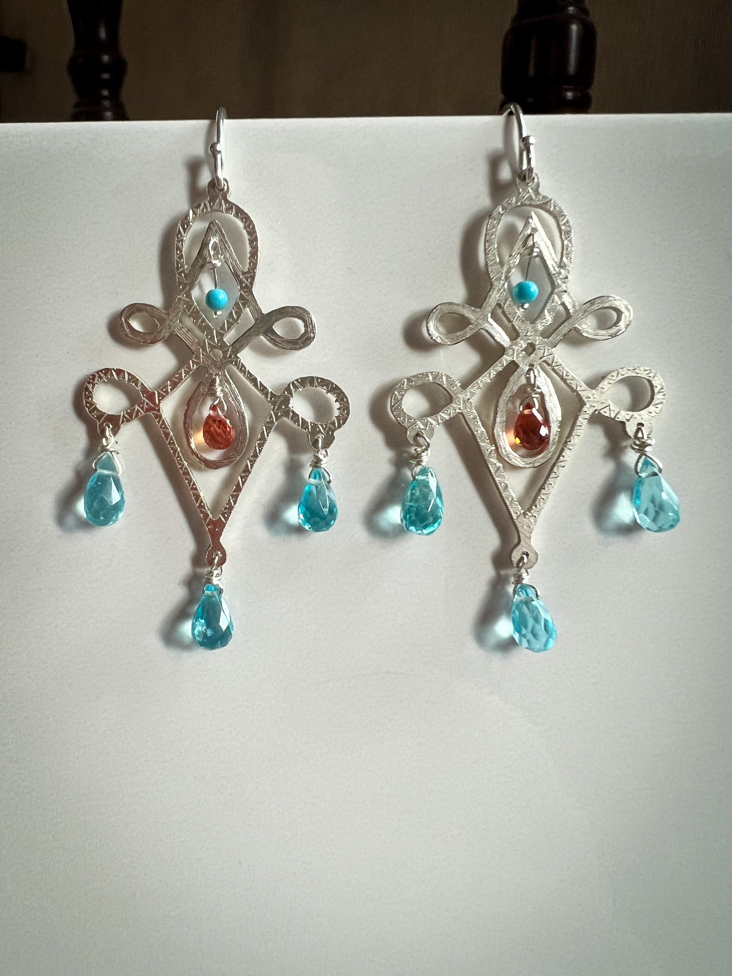 Chandelier Hand-cut, hand-engraved Multi-gemstone Sterling earrings