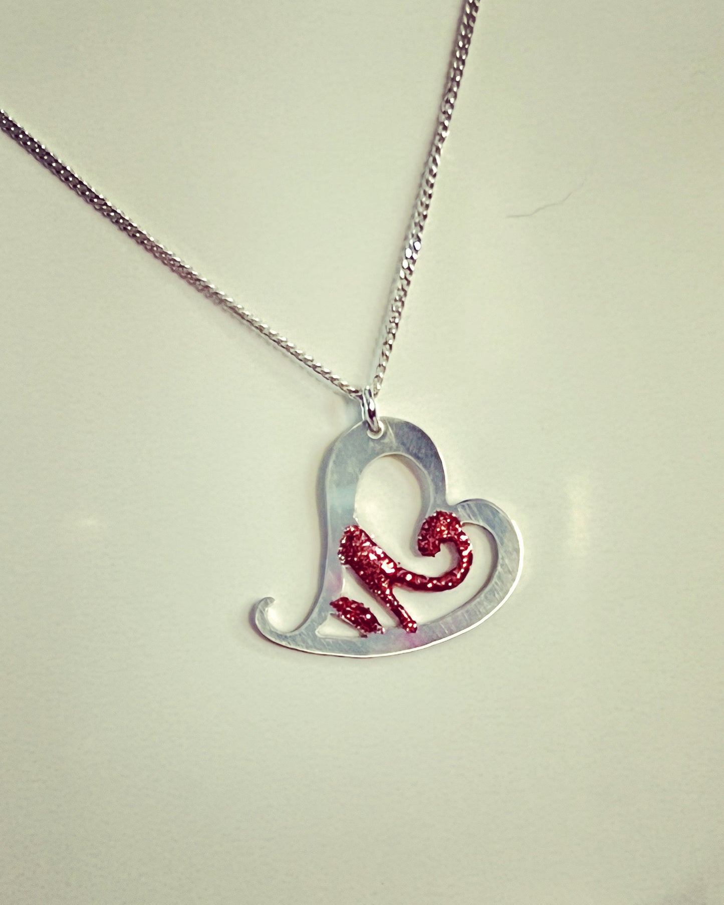 Sterling hand cut glitter heart pendant