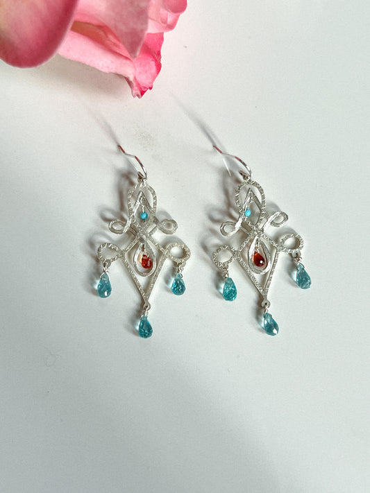 Chandelier Hand-cut, hand-engraved Multi-gemstone Sterling earrings