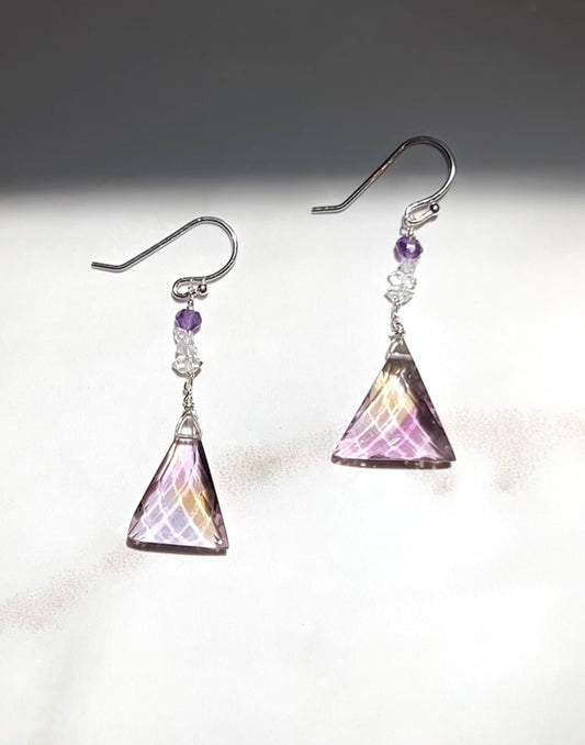 Herkimer Diamond, Ametrine, & Amethyst Earrings