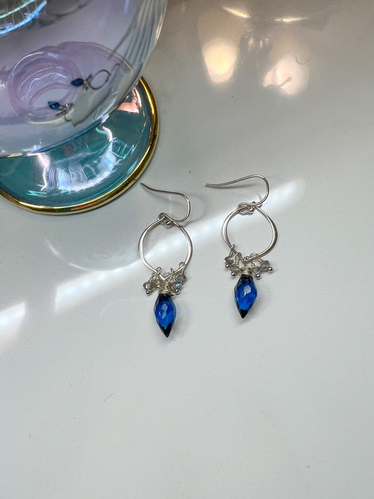 London blue Topaz marquis & Labradorite drop sterling earrings