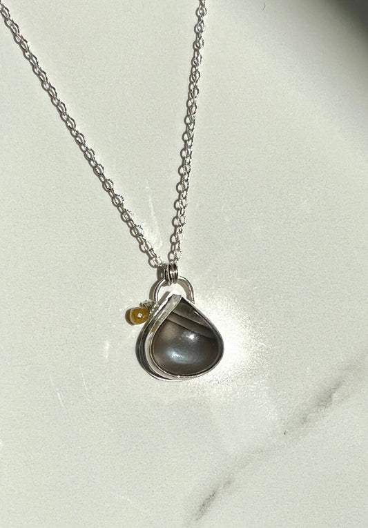 Striking Dark Moonstone and yellow Diamond pendant