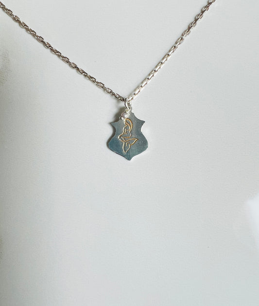 Hand-cut mermaid stamped, seed pearl Sterling pendant