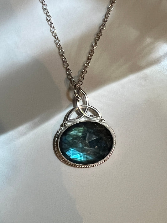 Lapis and Quartz triplet pendant