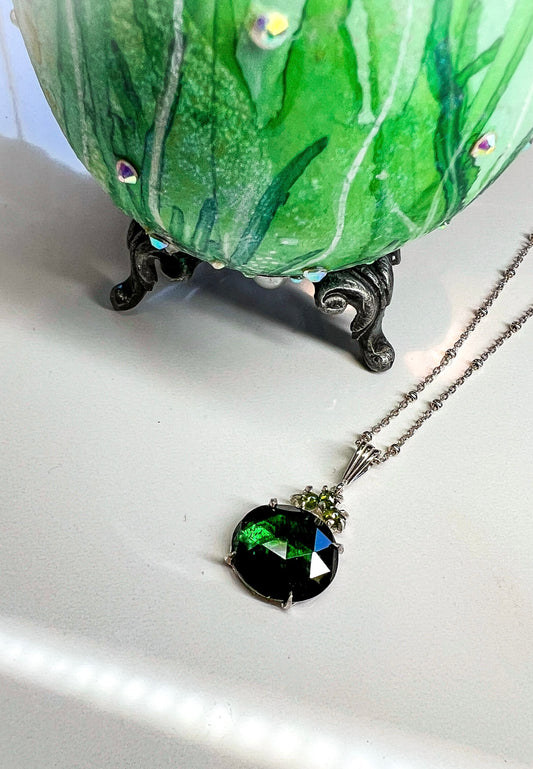 Green Diamond and rose-cut green Tourmaline Sterling pendant