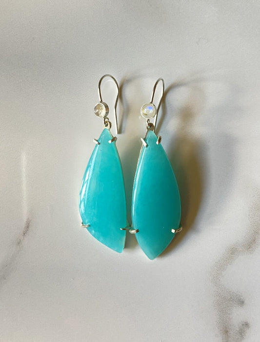 Paraiba blue Sterling Amazonite and Moonstone earrings