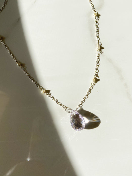Pink Amethyst and seed Pearl necklace