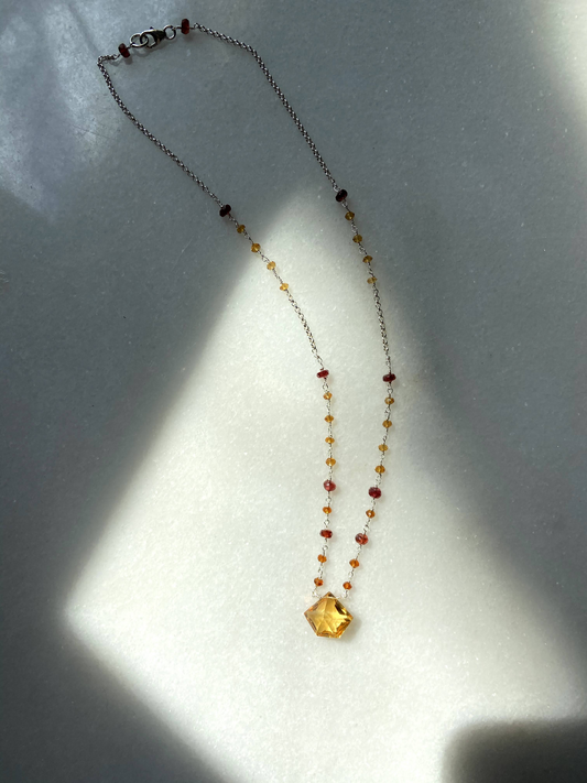 Star Citrine and Garnet Sterling Necklace